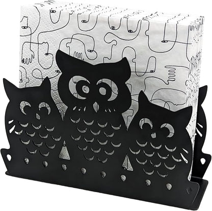 Mango Steam Tabletop Napkin/Tissue & Letter Holder for Home, Kitchen, Restaurants (Owl, Black)