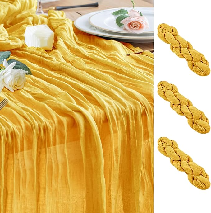 Cheesecloth Table Runner Gold 10FT Boho Gauze Runner, 3 Pack | 120 Inch Cheese by Wokceer