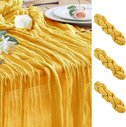Cheesecloth Table Runner Gold 10FT Boho Gauze Runner, 3 Pack | 120 Inch Cheese by Wokceer
