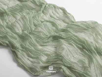 Vitalizart Cheesecloth Table Runner Sage Green 10ft Gauze Boho Rustic | 120 - Image 3