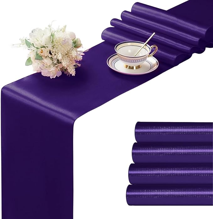Manyshofu Dark Purple Satin Table Runner 12x108 by Manyshofu