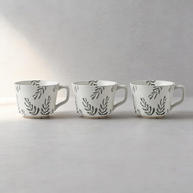 4 Pack Speckled Ceramic Coffee Mugs, 12oz Vintage Green Fern Leaf Large Tea Cups - Image 7