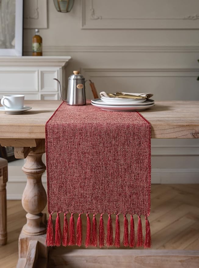 Red Table Runners 72 Inches Long, Burlap Linen Style Rustic Farmhouse Table - Image 2