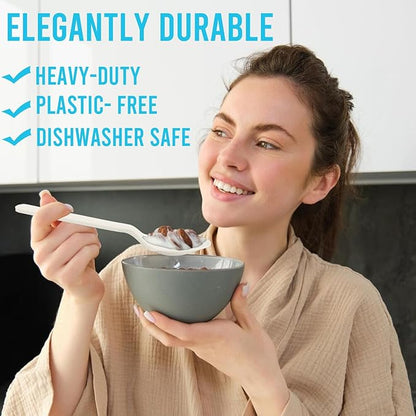 250 Count Compostable Disposable Non Plastic Spoons, Large Heavy Duty Biodegradable Utensils, Eco Friendly Durable Sturdy Recyclable Spoons Flatware Silverware for Party Wedding Daily Use