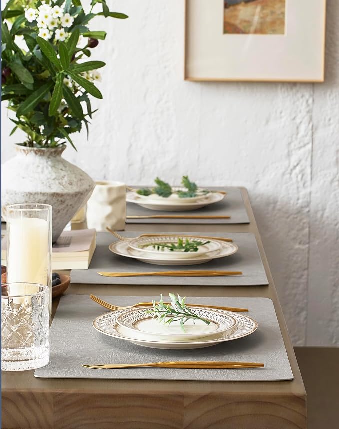 Leetaltree Reversible Faux Leather Placemats and Coasters Set of 12, 12x17 Inch - Image 3