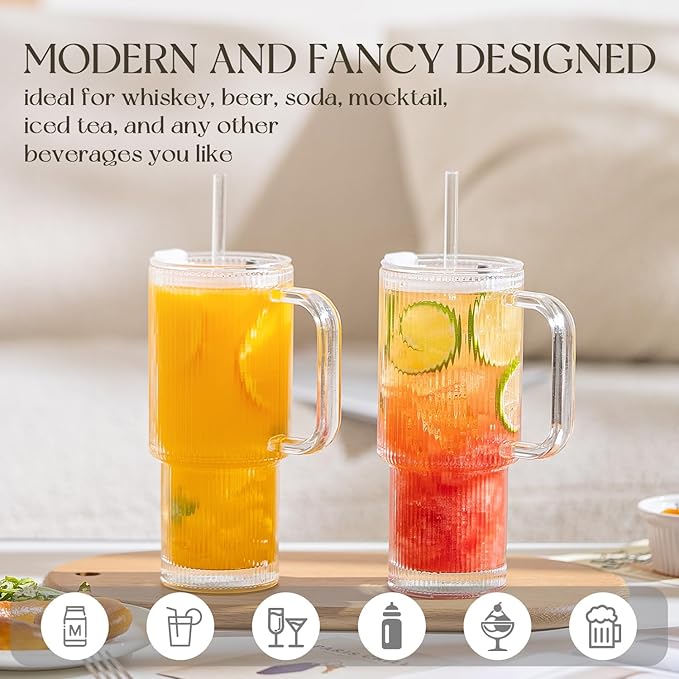 KEMORELA 24oz Ribbed Glass Tumbler - Image 5