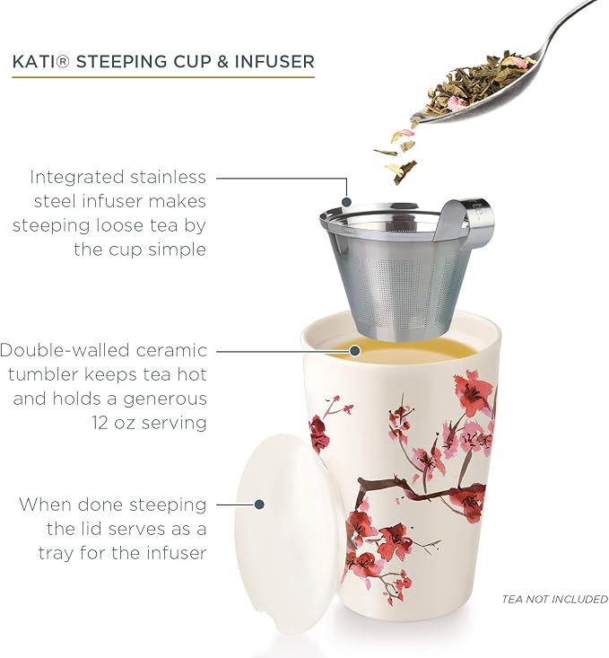 Tea Forte Double-Walled Ceramic Kati Cup, Removable Stainless Steel Infuser - Image 5