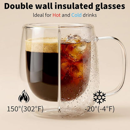 6 Pack Double Wall Glass Mugs 12 oz, Insulated Clear Coffee Cups - Image 4
