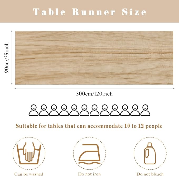 Sand 35 x 120 Inches Long Cheesecloth Table Runner Gauze Fabric 10Ft Boho Table - Image 3