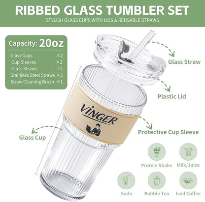 VINGER 20 oz Ribbed Glass Tumblers - Image 2