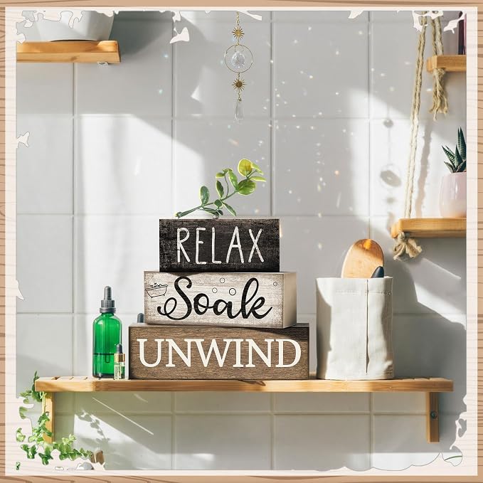 Moucuny 4 Pcs Bathroom Shelf Decor Sign Farmhouse Bathroom Decor and - Image 7
