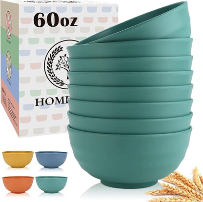 Large Bowls for Eating: Set of 8 Unbreakable 60oz Wheat Straw Bowls, by HOMIENLY