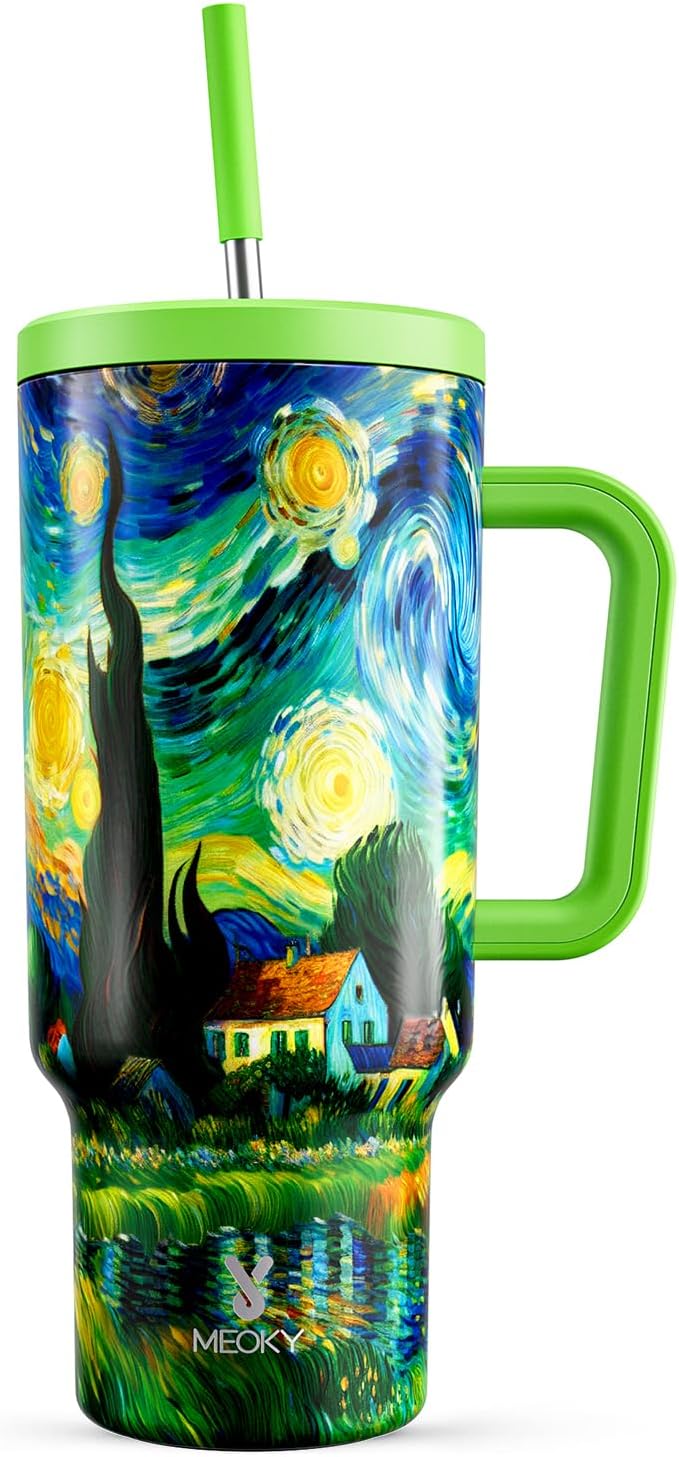 Meoky 40 oz Tumbler with Handle and Straw: Stainless Steel Insulated Tumbler by MEOKY