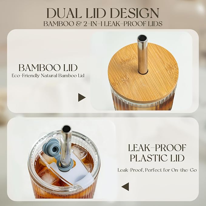 KEMORELA 20oz Ribbed Glass Tumblers - Image 4