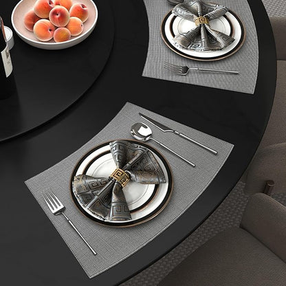 Faux Leather Waterproof Placemats Set of 4, Heat Resistant Reversible PU Place Mats, Dining Table Mats for Indoor Outdoor (Round Table, Grey)
