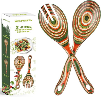 Salad Tongs, Pakkawood Wooden Spoons, Mixing Dinner Fork and Spoon | 10.5in by WoodenKitchenUtensilsSet