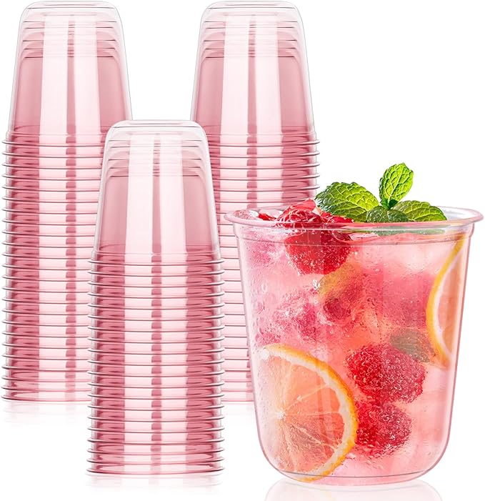 KesaPlan 100Pcs 12oz Pink Plastic Party Cups, Disposable Wine Cocktail Cups | by KesaPlan