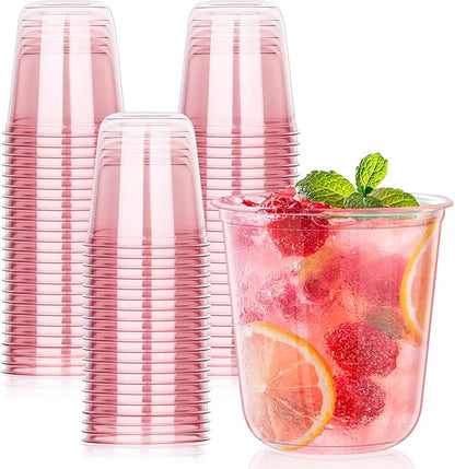 KesaPlan 100Pcs 12oz Pink Plastic Party Cups, Disposable Wine Cocktail Cups | by KesaPlan