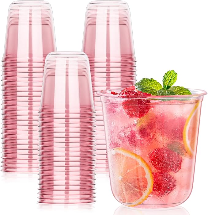 KesaPlan 50Pcs 12oz Pink Plastic Party Cups, Disposable Wine Cocktail Cups | by KesaPlan