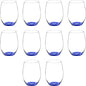 DISCOUNT PROMOS 10 ARC Stemless Wine Glasses Set, 21 oz. - Chardonnay, Cabernet, Merlot, Sauvignon - Blue