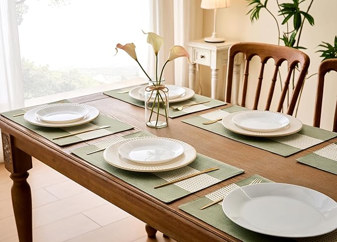 Wracra Linen Placemats, 12 x 18 Inch Set of 4 Placemats, Farmhouse Macrame - Image 2