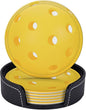 Pickleball Coasters for Drinks with Holder Round Leather Coasters Set of 6 Cups Mugs Mat Pad for Home Kitchen Bar