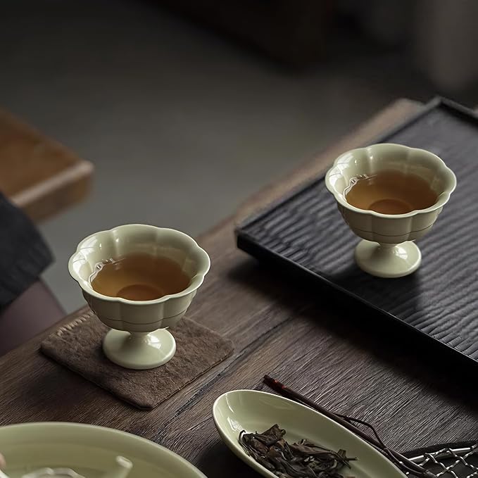 KAMMAK Tea Cup, 3oz Small Tea Cups Set of 2, Reed Green Porcelain Tea Cups - Image 7
