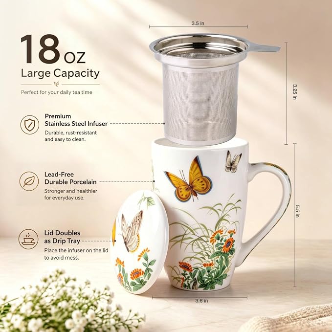 AmorArc Tea Cup With Infuser and Lid, 18oz Loose Leaf Tea Mug With Steeper | - Image 3