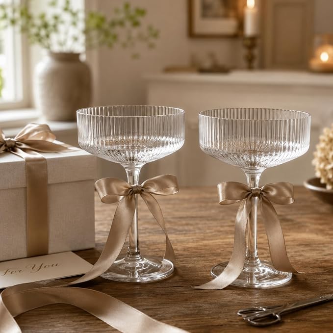 Khen Acrylic Ribbed Coupe Glasses, 8oz Clear Shatterproof Plastic Martini - Image 6