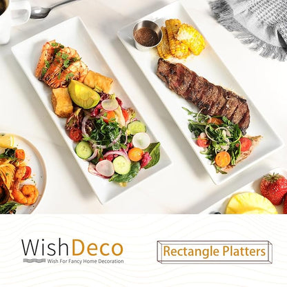 Serving Platters Set of 3, Large Serving Trays 14 inch, White Serving Plates, Ceramic Rectangle Plate, Long Platter for Cake, Sushi, Steak, Dessert, Buffet