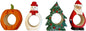 Set of 4 Hand-Carved Wooden Holiday Napkin Rings – Christmas Tree, Santa, Pumpkin, Snowman Design