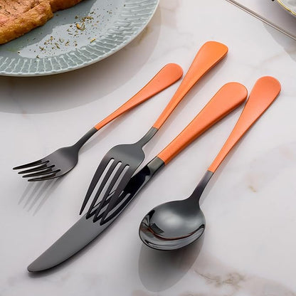 20-Piece Pink and Black Stainless Steel Silverware Set - Dinner Knives, Forks, Spoons - Dishwasher Safe