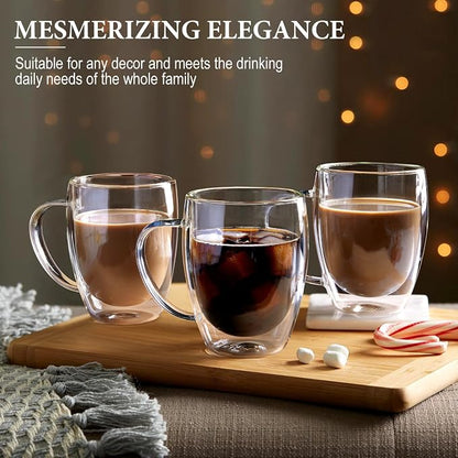 Double Walled Glass Coffee Mugs, 12.5OZ Cups Set of 4 - Image 5