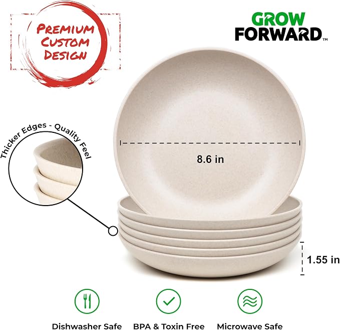 Grow Forward Premium Wheat Straw Pasta Bowls - 30oz Unbreakable Wide & Shallow - Image 3