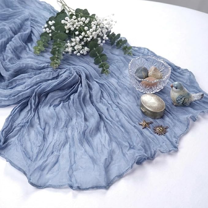 10 Pack Dusty Blue Cheesecloth Table Runner 17 x 108 Inch | Boho Gauze Fabric - Image 6