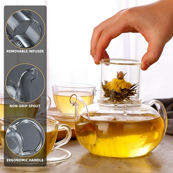 Glass Teapot Set, 40OZ/1200ml Stovetop Safe Glass Tea Kettle - Image 3