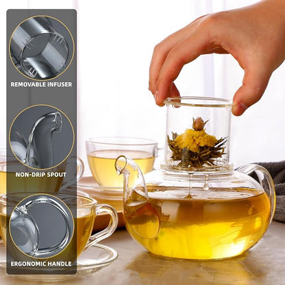 Glass Teapot Set, 40OZ/1200ml Stovetop Safe Glass Tea Kettle - Image 3