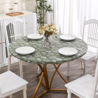 Walrus Round Vinyl Fitted Tablecloth with Flannel Backing Elastic Edge Design Table Cover Waterproof Oil-Proof PVC Table Cloth Stain-Resistant Best for 57"-66" Round