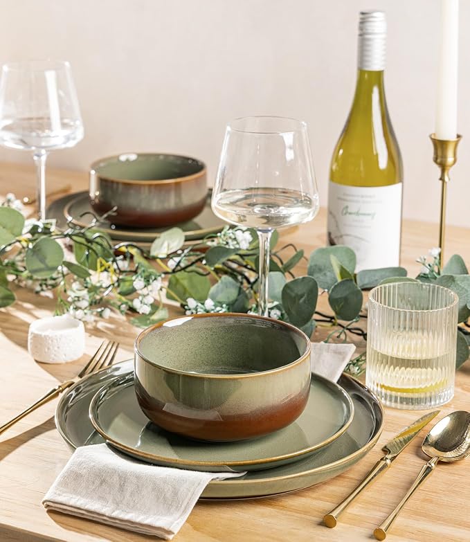 Ceramic Dinnerware Set for 4, 12-Piece Plates and Bowls Set | Handmade Reactive - Image 5