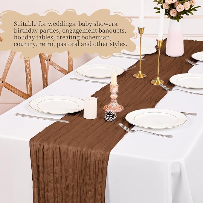 4 Pack Brown Table Runner 17 x 108inch Cheesecloth Table Runner Boho Gauze - Image 6