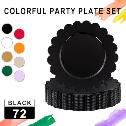 SUT 72 PCS Black Plastic Plates - 7.5 Inch Plates Disposable Heavy Duty，Plastic Plates for Party, Dessert & Celebrations