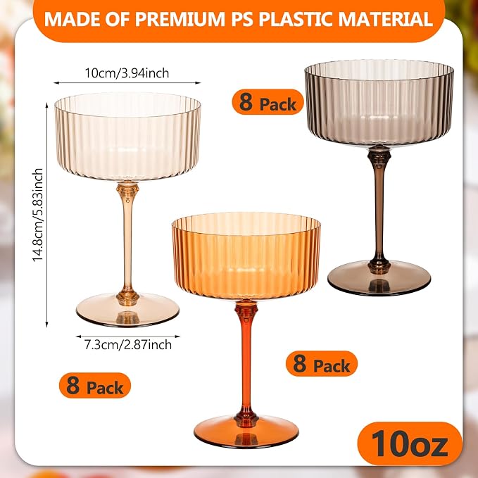 Jingmore 24 Pcs Ribbed Martini Glasses 10 oz Disposable Plastic Vintage Ribbed - Image 2