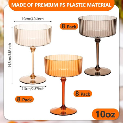 Jingmore 24 Pcs Ribbed Martini Glasses 10 oz Disposable Plastic Vintage Ribbed - Image 2