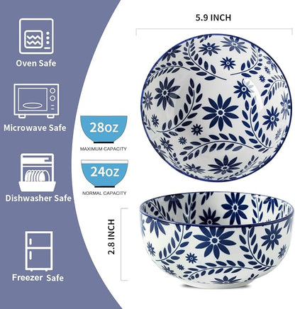 Cereal Bowls Set of 6, 28 Ounces Soup Bowls, Bohemian Ceramic Bowls - Image 2