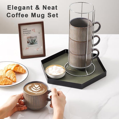 HASENSE Porcealin Coffee Mugs, Stackable Coffee Cups Set of 4 - 15 oz Large - Image 5