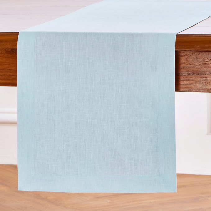 Solino Home 100% Pure Linen Table Runner Ice Water Long, Fete 14 x 144 in | - Image 2