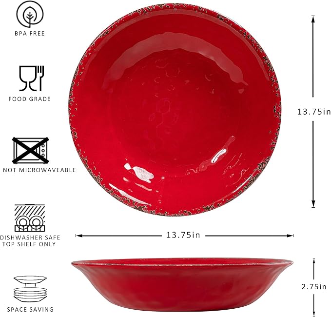 13.75" x2.75'' Extra Large Melamine Serving Bowls, Christmas Bowls Set - Image 6