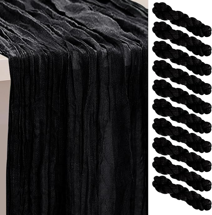 10 Pack Black Cheesecloth Table Runner 35x120 Inch 10Ft Rustic Gauze Cheese by SuBleer