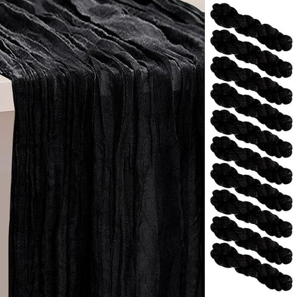 10 Pack Black Cheesecloth Table Runner 35x120 Inch 10Ft Rustic Gauze Cheese by SuBleer
