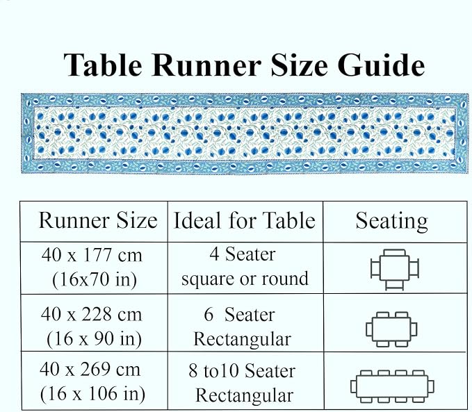 Queen Blue Hand Block Print 100% Cotton Reusable Table Runner 16" X 106" Inches - Image 9